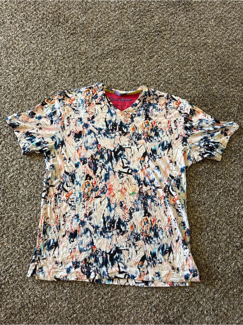 Robert Graham Cream Multicolor Abstract V-Neck Shirt